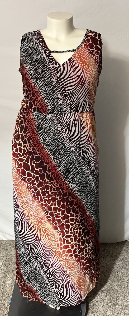 IGIGI NWT Animal Print Sheath Maxi Dress Womens 22 Burgundy Rust Snakeskin Zebra